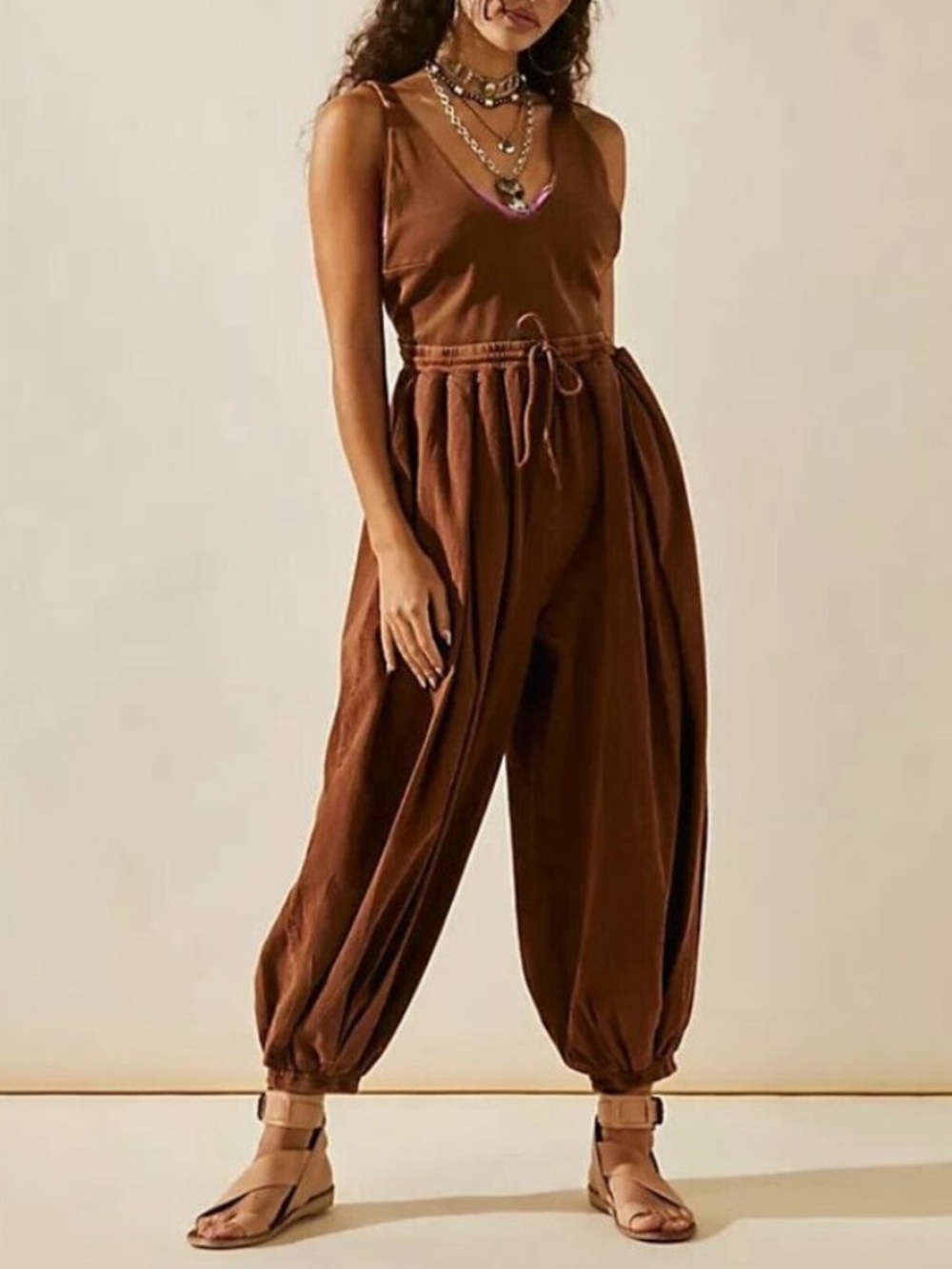 Free People FP Beach Zon Jumpsuit Brown Earth Women’s Size Small